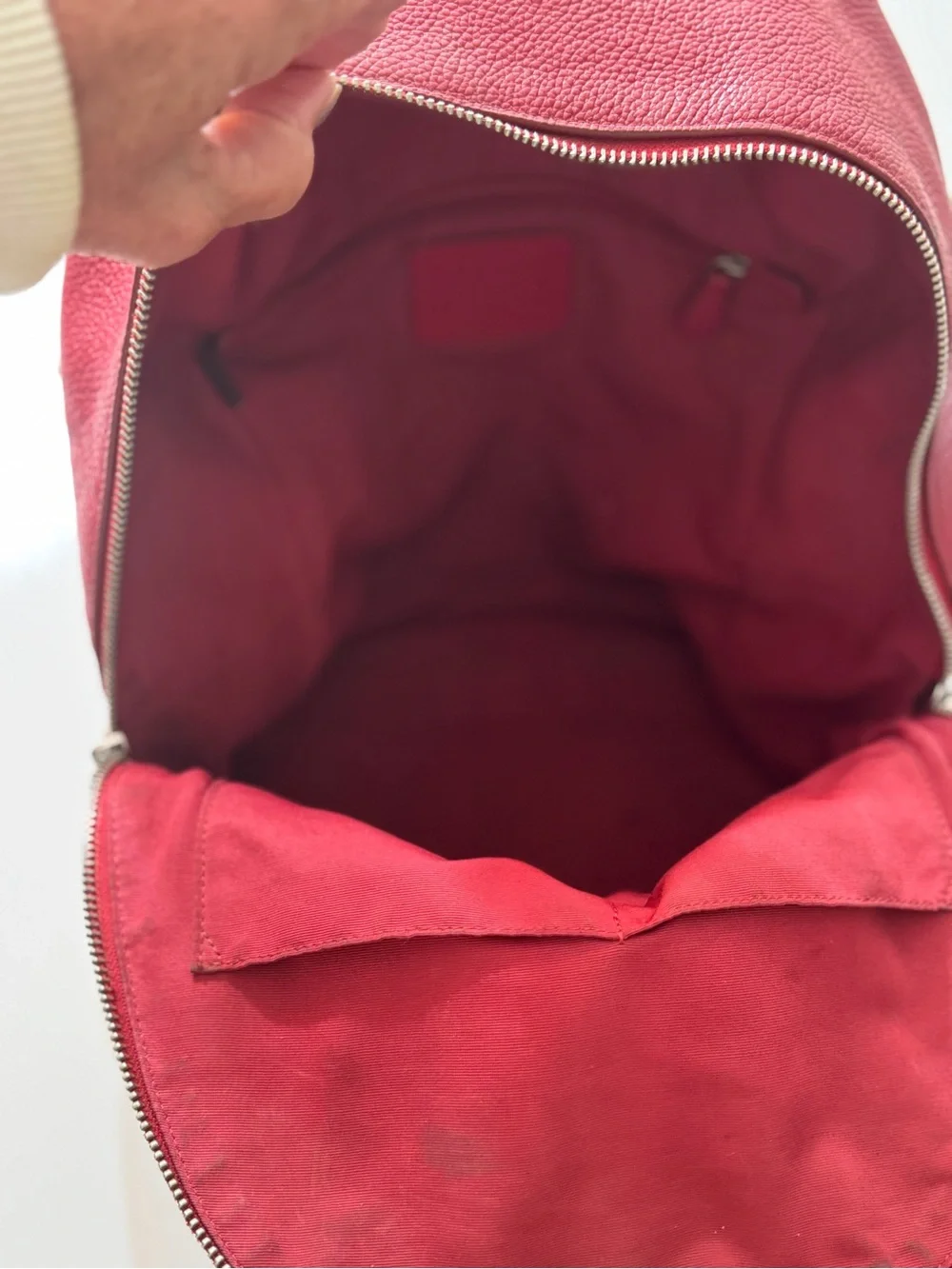 Coach Large Red Pebbled Leather Zip-Front Backpack